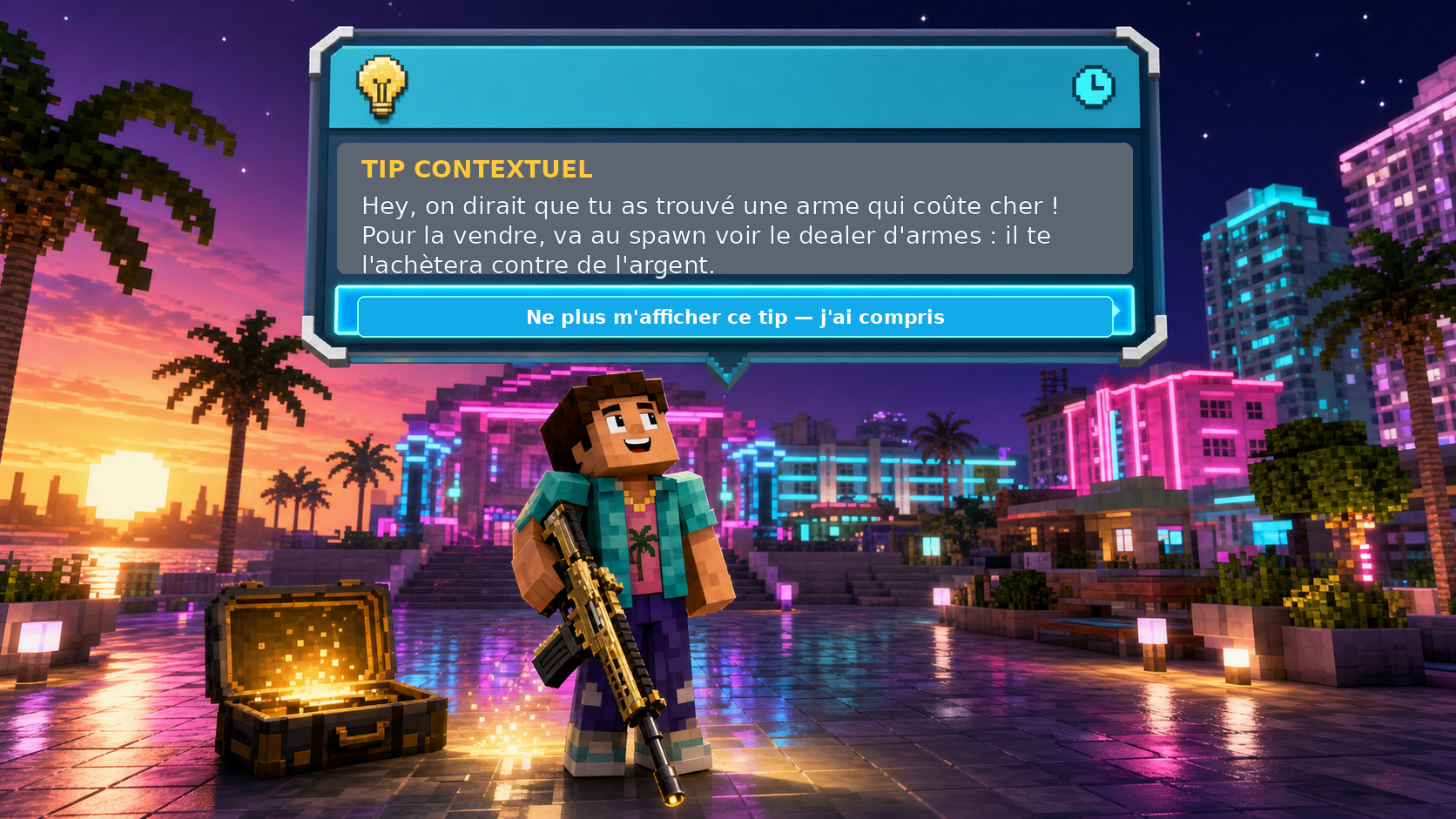Nouveau joueur avec un conseil contextuel dans le chat